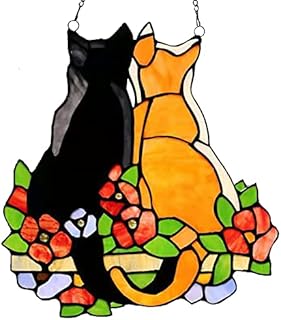 Yngffb Hangings of Cat Stained Glass Window, Acrylic Cat Window Pendant, Window Hanging Cat Suncatcher Window Panels for Windows Doors Home Decoration