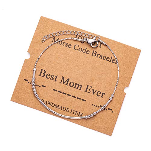 Image of JoycuFF Inspirational Morse Code Bracelets for Women Silver Beads Jewelry Encouragement Mantra Gifts for Her