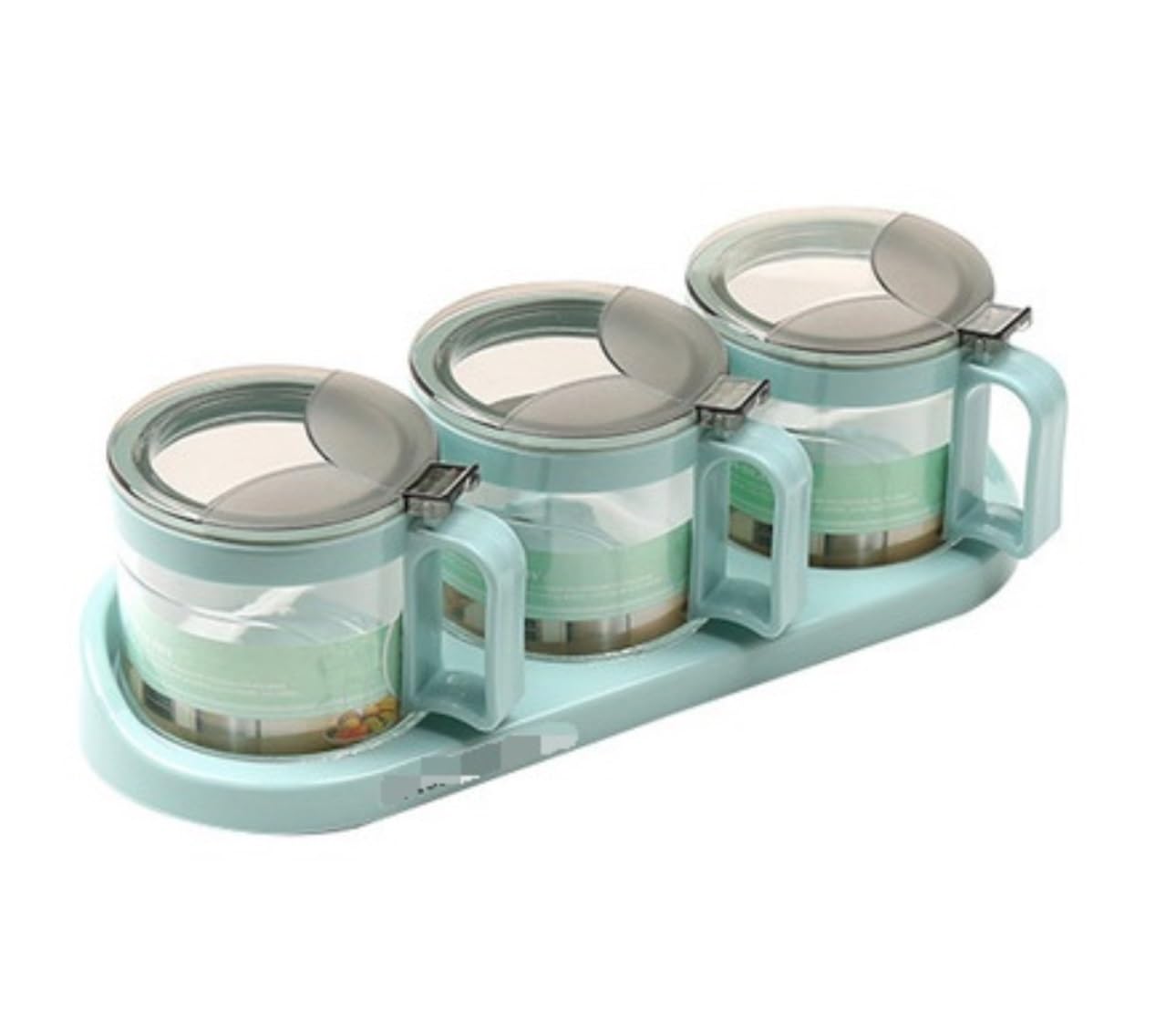 BCJMKDX Fermenter. Transparent Glass Seasoning Box Set With Lid And Tray Spice Bottle Condiment Jars For Kitchen Home(Grün,3pcs)