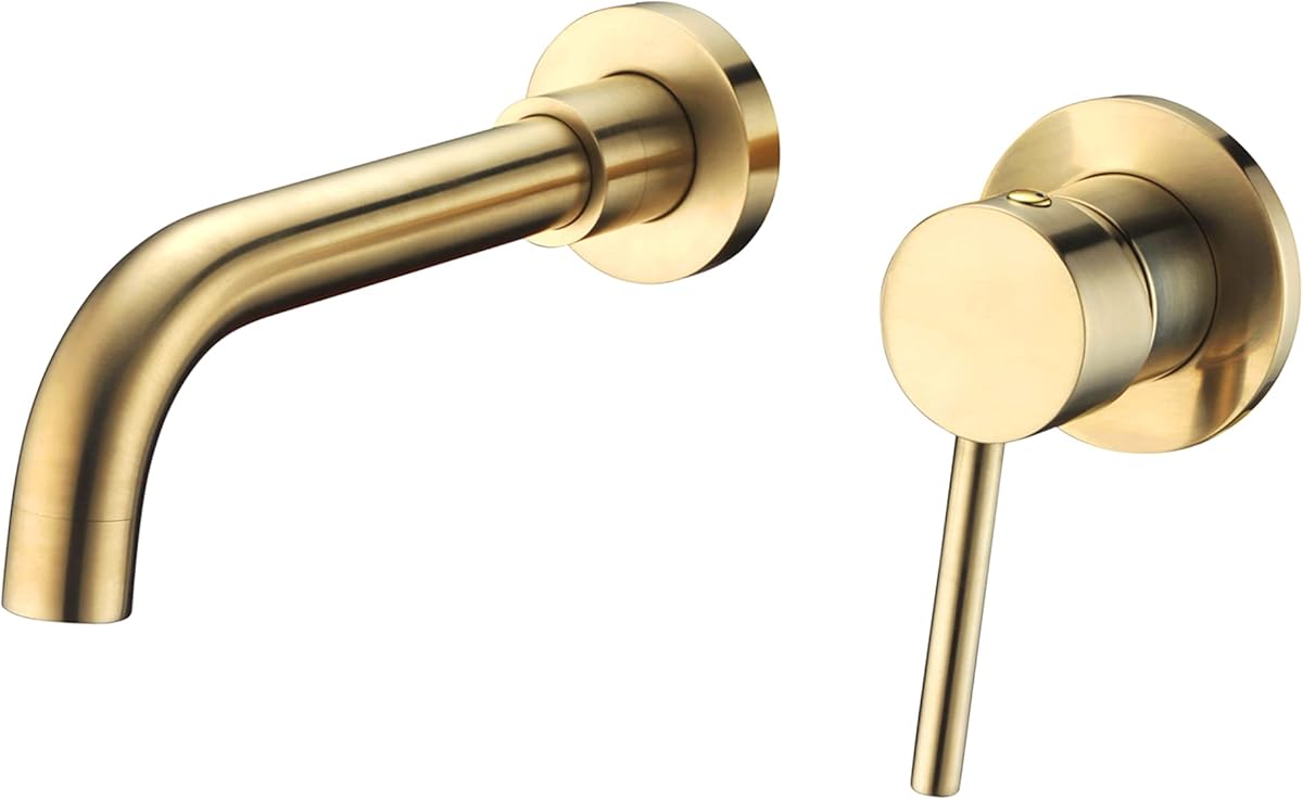 Sumerain Wall Mount Bathroom Faucet Brushed Gold,Single Handle with Brass Rough-in Valve