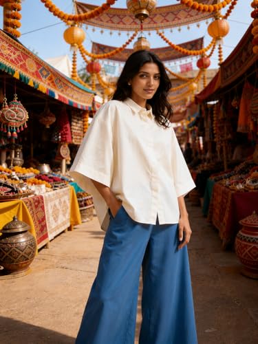Image of Shirt for Women | Casual Button Down Long Sleeve Blouse | Oversized Striped Loose Fit Cotton Top with Pocket | Trendy Collar Aesthetics & Streetwear Tunics(34-S-1-5)