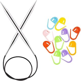Knitter's Pride Nova Platina Knitting Needles Circular 32 inch (80cm) Size 1 (2.25mm) Bundle with 10 Artsiga Crafts Stitch Markers 120232