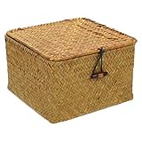 MUCKLILY Cesta de Almacenamiento Tejida Mano Caja Organizadora Ligera y Práctica con Tapa Cesta Naranja para Ordenar Suministros y Objetos