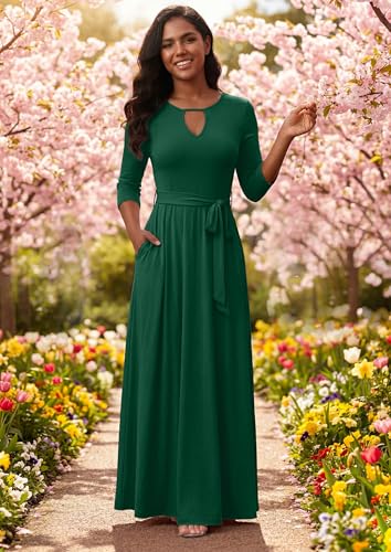 Image of MarryUP Women 2025 Casual Loose Maxi Dress with Pockets V Neck Short Sleeve Tiered Long Summer Beach Swing Dresses