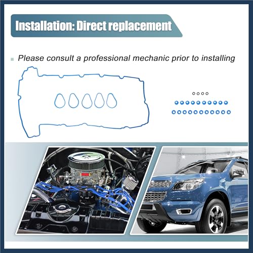 Image of Valve Cover Gasket Seal Set Kit with Grommets VS50462 for Chevrolet Colorado for GMC Canyon for Hummer H3 for Isuzu 15-10735-01 VS50703R Stylish Design