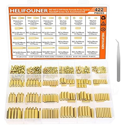 HELIFOUNER 422 Pieces M2 M2.5 M3 Male Female Hex Brass Spacers Standoffs Screws Nuts Assortment Kit, Threaded Pillar for Printed Circuit Board Motherboard Cover