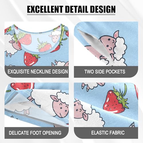ALAZA Sheep Strawberry on Blue Pajamas Short Sleeve 2 Piece Sleepwear Top and Bottom Pajama Set Unisex4