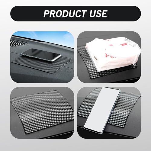 jokormo 2 PCS Car Dashboard Anti-Slip Mat, 10.62\" x 5.9\" Grid Pattern High Temperature Resistant Washable Center Console Storage Mat, Double-Sided Self-Adhesive Accessories, for Most Cars (Black)