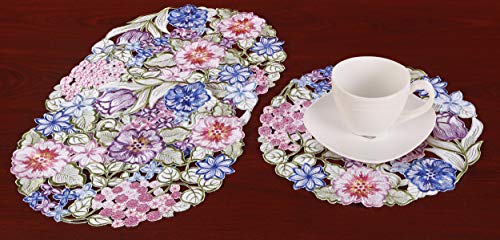 Spring Easter Flowery Placemats Set Of 4, Cutwork Embroidered Floral Flower Dresser Scarf For Home Kitchen Dining Tabletop Decoration (Placemat 14" Set Of 4, Flower-1) #TOP2