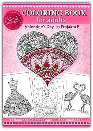 Valentines day coloring book for adults, Vol 05 by Prajakta P, spiral bound romantic coloring book with relaxing stress relieving patterns for all