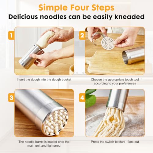LOMUG Vermicelles Presse, Nudelmaschine Elektrische Handheld, Tragbare Wiederaufladbare Pastamaschine mit 5 Pressformen, Pasta Maker Kabellos für Reisen Picknick Familie Hausgemachte Spaghetti