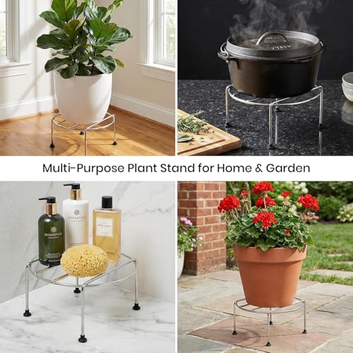 Image of Pivalo Round Plant Stand for Flower Pots & Gamla | Rust-Resistant Heavy Duty 301 Grade Stainless Steel Pot Holder for Indoor & Outdoor Plants | Garden, Balcony & Living Room Decor (2 PCS)