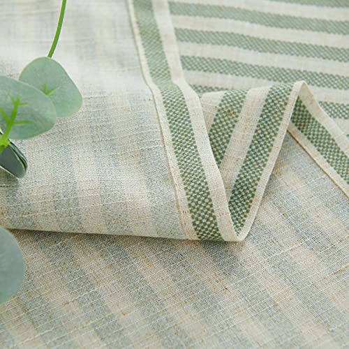 Collact Linen Curtains 96 Inch Length 2 Panels For Living Room Pinstripe Pattern Farmhouse Curtain Green Drapes Rustic Grommet Light Filtering Ticking Striped Window Curtains For Bedroom Sage On Beige #TOP5