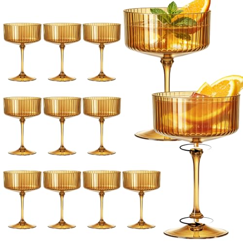 SDBALLBZ 12PCS Plastic Martini Glasses Amber Disposable Coupe Glasses