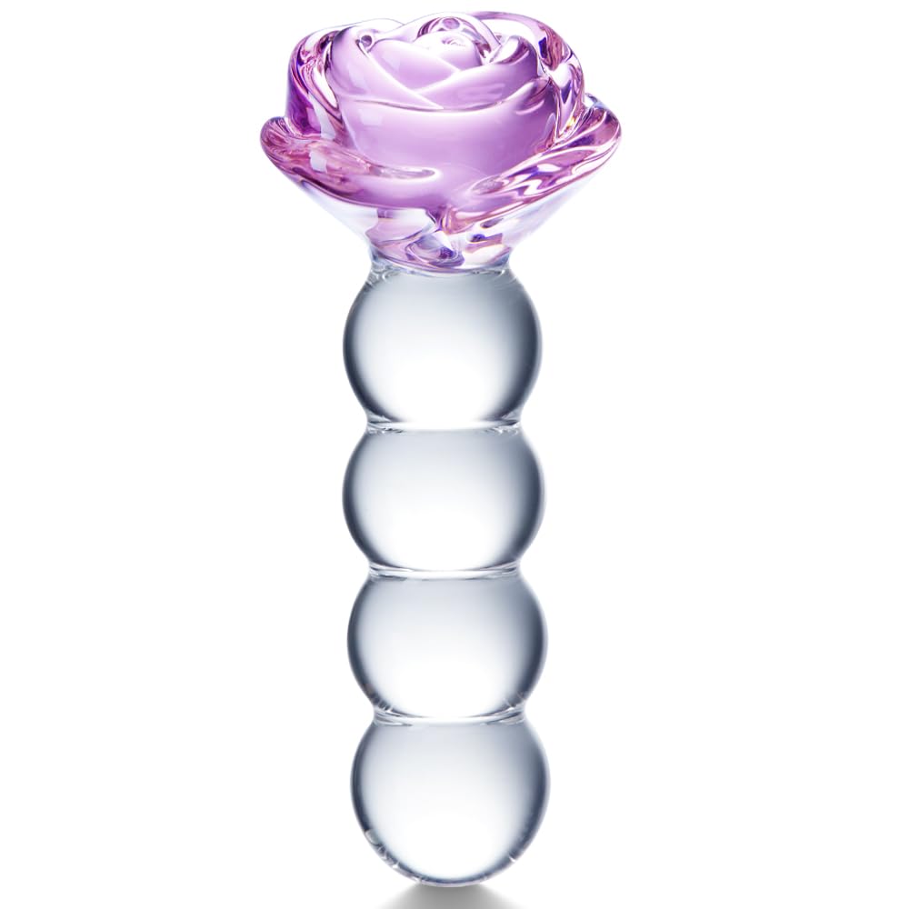 Samll Glass Anal Dildo 4 Beads Glass Anal Beads Butt Plug with Rose Round Base Crystal Anal Plug