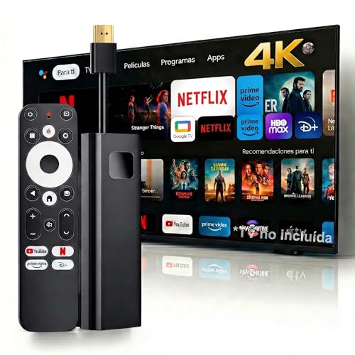 Google TV Stick 4K con Mando por Voz, Android TV Dongle HDMI con Chromecast Built-In, Widevine L1, HDR10+ Dolby Audio, Streaming Netflix Prime Video YouTube, Receptor WiFi Smart TV para TV y Proyector