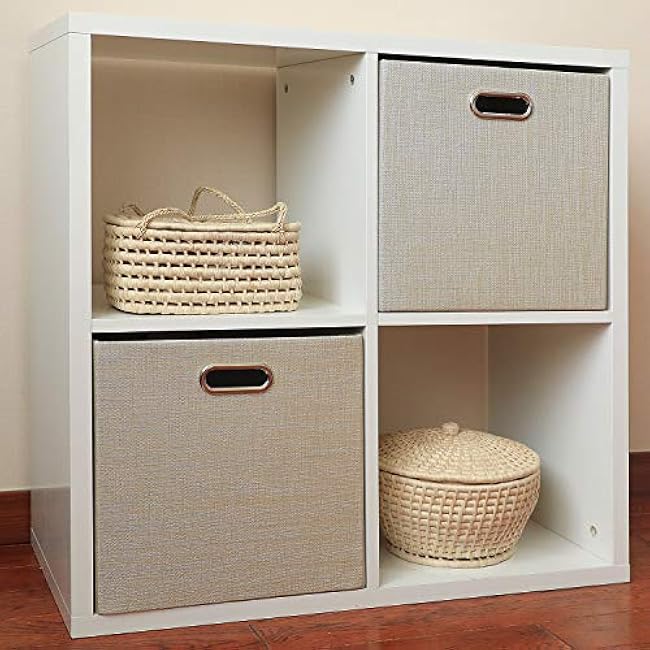 Posprica Storage Cube Basket Bins,13¡Á13 Foldable Storage Boxes for Closet Organizer Shelf Cabinet Bookcase,Thick Fabric Drawer,Set of 4, Beige