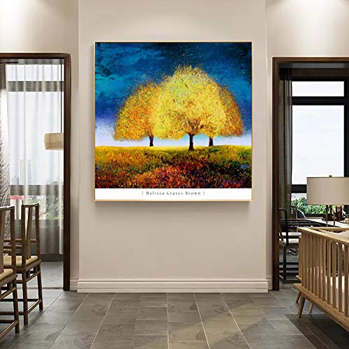 Art mural image pour salon abstrait argent et graffiti arbres d'or déco moderne
