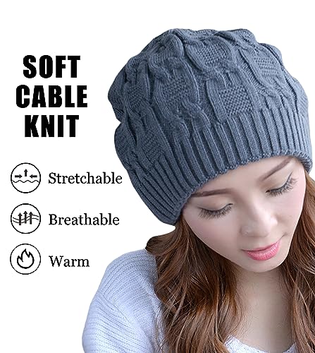 KMOLY Gorro feminino de inverno despojado grosso e quente gorro de tricô elástico crânio gorro de es