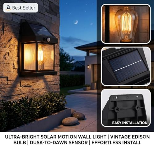 Image of Radxik Solar Wall Light Outdoor with Motion Sensor | Automatic Dusk to Dawn, Waterproof LED Security Light, Garden Patio Balcony Entrance, Wireless & Rechargeable