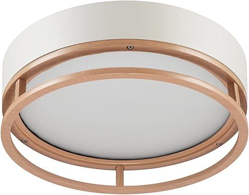 GLOBE Electric 66000038 18.5W Lámpara de techo empotrable LED integrada para interior y exterior, blanco mate, acento en tono madera, mejoras para