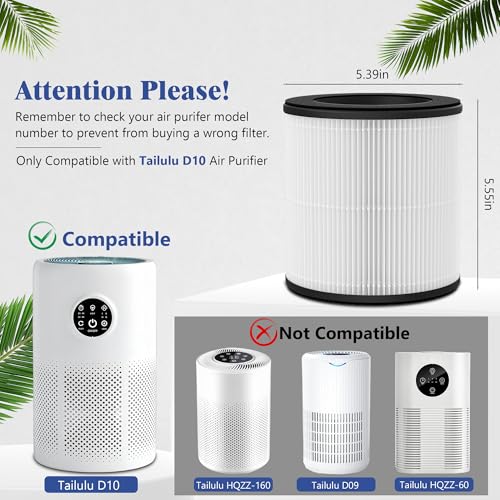 XBWW 2 Packs D10 Replacement Filter Compatible with Tailulu D10 Air Cleaner Purifier, 3-in-1 Filter of D10 H13 Grade True HEPA Filter, Activated Carbon Filter and Fine Mesh Nylon Pre-Filter
