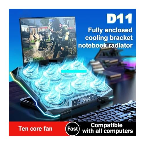 Refroidisseur pour ordinateur portable de jeu D11 support ventilé réglable RGB 12-18 pouces - 2