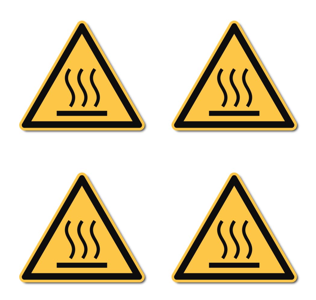 Warning of hot surface: W017 - DIN EN ISO 7010 / ASR A1.3 - sticker: diameter 7.5 cm, pack of 4, Red