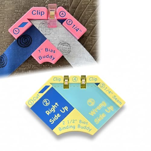 Bias Binding Buddy for Bias & Straight Bindings, Quilting Sewing Tool with Color Coded Steps, Binding Maker Guide with Clips, Easy Alignment Aid for Quilters (2 1/2'')