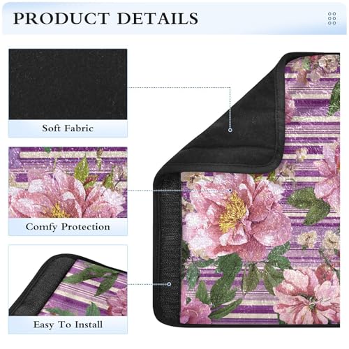Image of 2 Pack Seatbelt Covers Seat Belt Cover Pad for Adults Boys Girls Car Seat Strap Covers Pads Cushion Universal Shoulder Strap Pad Protector for Backpack Camera Bag 10x7.7Inch Cute Pink Striped Roses