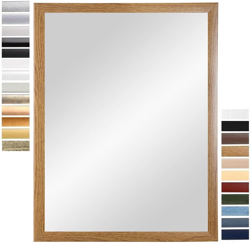 PrimeLuxe Espejo de pared de 80 x 80 cm (tamaño exterior), cuadrado de roble rústico, color y tamaño a elegir, espejo para baño y pasillo, marco de madera, fabricado en Alemania