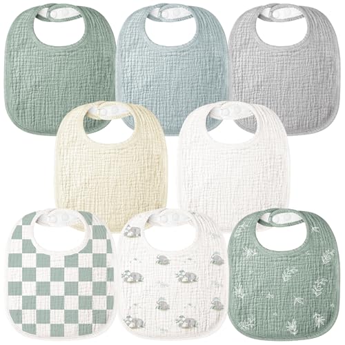 Image of Bearmoss Baby Bibs for Drooling and Teething 100% Cotton Muslin Bibs for Baby Boy & Girl,Adjustable, Ultra Absorbent,8 Pack