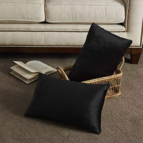 Image of GIGIZAZA Decorative Small Lumbar Pillow Covers, Cushion Covers Velvet Black Pillow Covers, Sofa Throw 12x20 Pillow Covers(Black, 12 x 20- Set of 2)