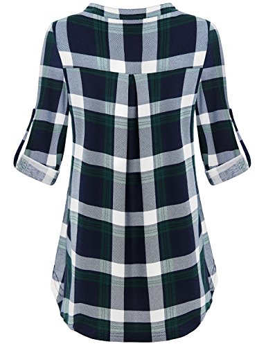 Jczhwqu Cuffed Sleeve Blouse, Women's Retro Style Mandarin Collared Vneck 3/4 Roll Tab Sleeve Tunic Tops For Leggings Hispter Latest Fashion Vintage Shirttail Shirts With Fake Pockets Green M #TOP1