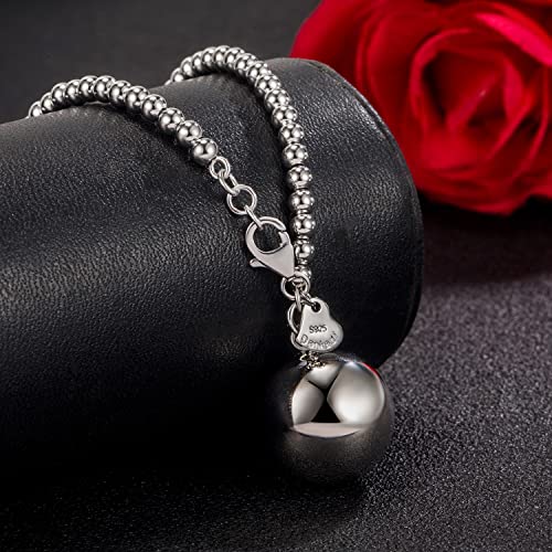 H&Beautimer Classic Women's 925 Sterling Silver Solid Necklace 4-6MM Bead Chain Necklace Bells/Heart Pendant Sweater Chain 18-34'' Mother's Day Gift Jewelry4