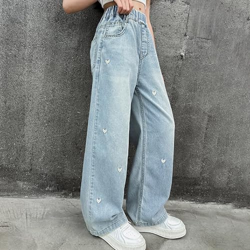 Girls Baggy Wide Leg Jeans Distressed Elastic Waist Star Embroidery Ripped Denim Pants Y2k Boyfriend Loose Fit Trousers3