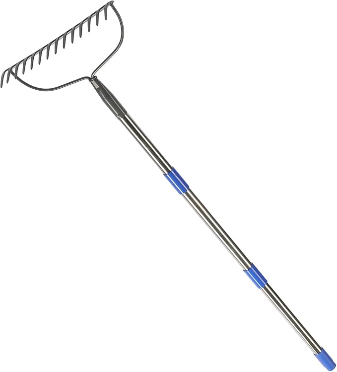GLORYA Bow Rake with 14 Tines, Metall Rake for Gardening with 152cm