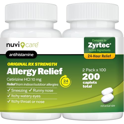 Image of NUVICARE Cetirizine 10mg 24-Hr Allergy Relief Tablets, 2 Pack | Compares to Zyrtec; non-drowsy antihistamine relieves sneezing, itchy eyes & runny nose