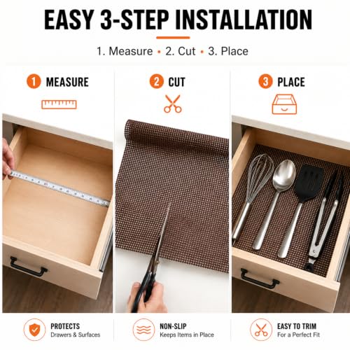 Image of Ash & Roh - Anti Slip Drawer Mat for Shelf and Shelves, Strong and Durable Non-Adhesive Grip Liner Mat for Bedroom Wardrobe Cabinet and Kitchen Place mats (WALLNUT (30x500))