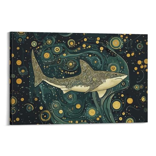 Mer étoilée avec requin tableau moderne pour une chambre apaisante 24x36"
