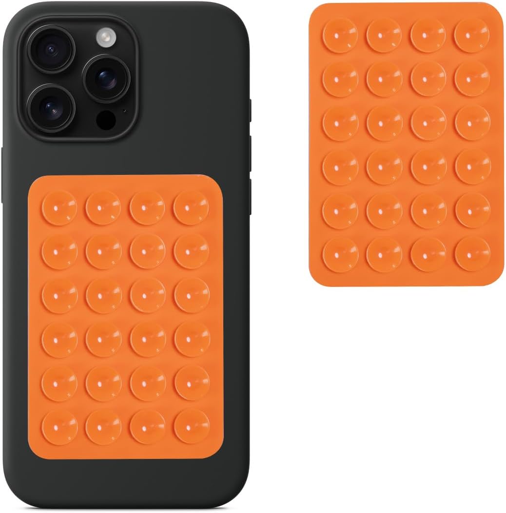 Phone Silicone Suction Case Mount, Phone Accessories Hands-Free Strong Grip Holder for Selfies. (Orange)