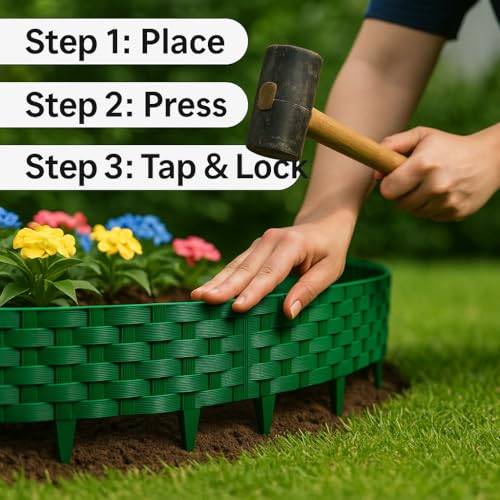 Image of Woven Garden Border Fence - Interlocking Edging Panels | Flexible Weave Fence for Flower Beds, Lawns & Pathways (Brick Design (10 Pcs), Terracota Brown)