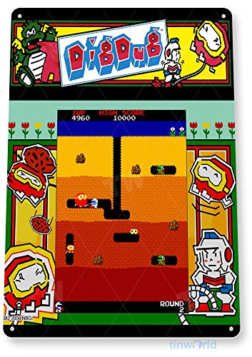 Tinworld Tin Sign: Dig-Dug Arcade Shop Game Room Marquee Metal Sign Decor Retro Console A835