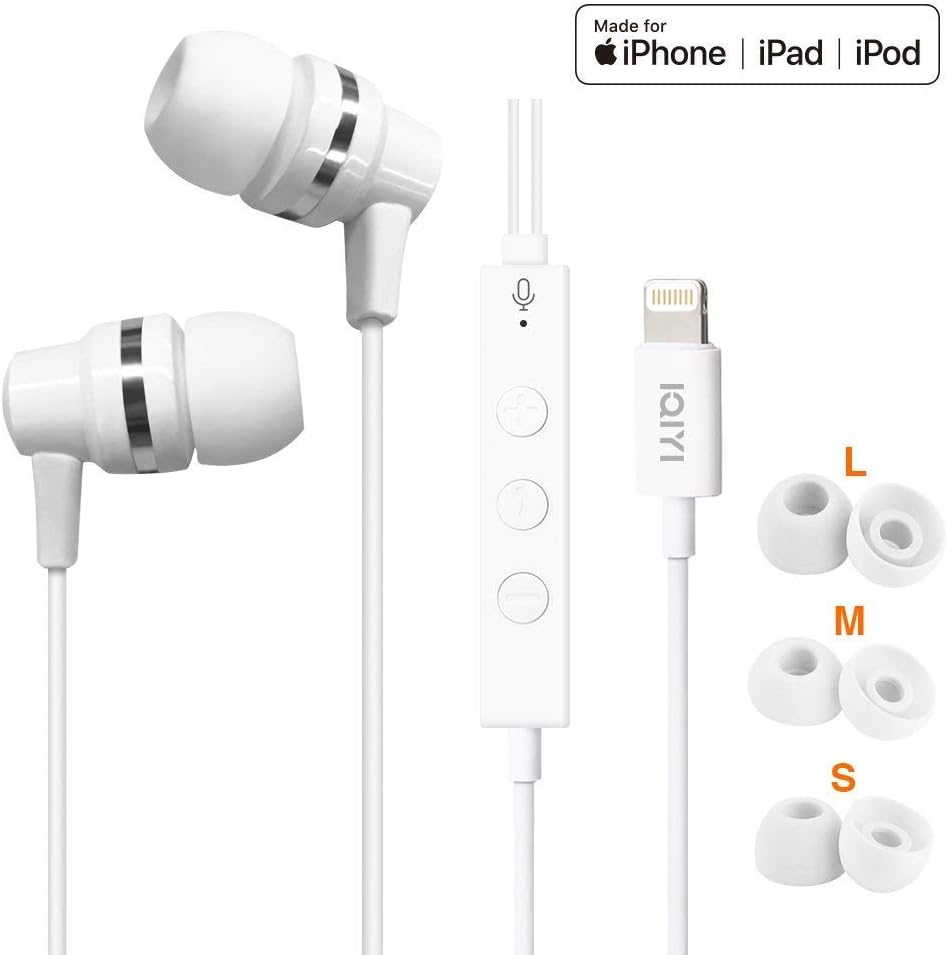 [Apple MFi Certified] in Ear Headphones and Earbuds with Microphone, Lightning Connector Ear Buds Compatible with iPhone 6/6S/7/7 Plus/8/8 Plus/X, White