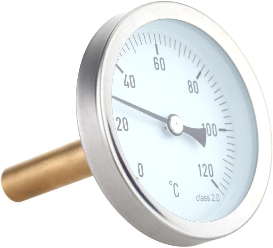 63mm Horizontal Dial Thermometer Aluminum Temperature Gauge 0-120C