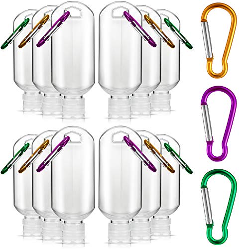 12 Pieces Travel Plastic Keychain Bottle Portable Travel Bottle with Keychain Leak-proof Refillable Empty Bottle Container with Flip Cap for Travel, Outdoor Activities, School, 50 ml/ 1.69 oz