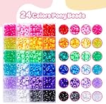 INSCRAFT 1200PCS Perles de poney 24 Couleurs Bracelet Making Kit, Arc-en-ciel Kandi Perles Bracelet d'amitié Kit, Perles de lettres Perles du coeur avec des cordes élastiques pour la fabrication de bijoux, Cadeaux d'artisanat pour les filles Adultes