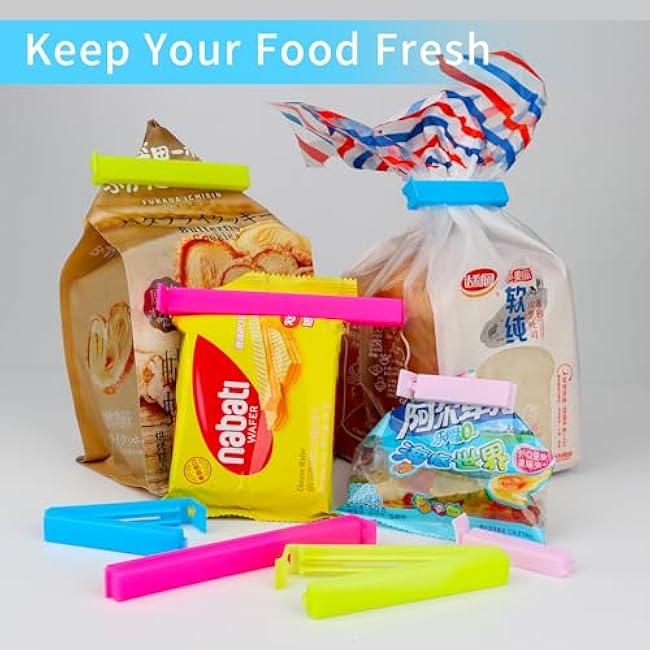 34 Pack Plastic Chip Clips - Resealable Sealing Clips for Food Storage & Snack Bags - 4 Sizes, Bright Colors - 2.4/3.2/4.3/5.5