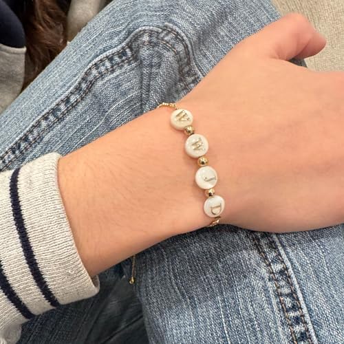 What Would Jesus Do Bracelet, Dainty WWJD Jewelry, Christian Gifts for Women, Cross Bracelet Box, Religious & Spiritual Catholic Gifts for Women, Shell Beads & Gold-Plated Accents, Adjustable3