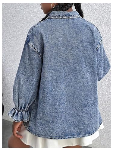 WDIRARA Girl's Bow Denim Jacket Button Down Long Flounce Sleeve Jean Outerwear2